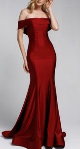 Off shoulder burgundy or navy blue fitted gown